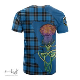 Scottish Ramsay Blue Ancient Clan Tartan with Thistle and Scotland Map Tartan Plaid T Shirt Scottish Plaid Tartan Plaid - ScotsTee - scotstee.com