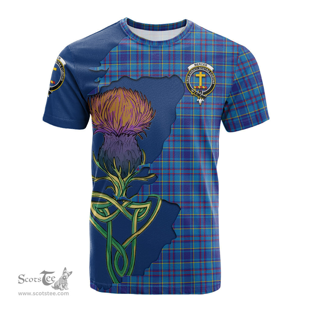 Scottish Mercer Modern Clan Tartan with Thistle and Scotland Map Tartan Plaid T Shirt Scottish Plaid Tartan Plaid - ScotsTee - scotstee.com