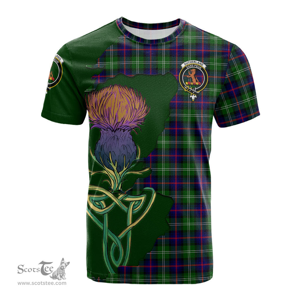 Scottish Sutherland Modern Clan Tartan with Thistle and Scotland Map Tartan Plaid T Shirt Scottish Plaid Tartan Plaid - ScotsTee - scotstee.com