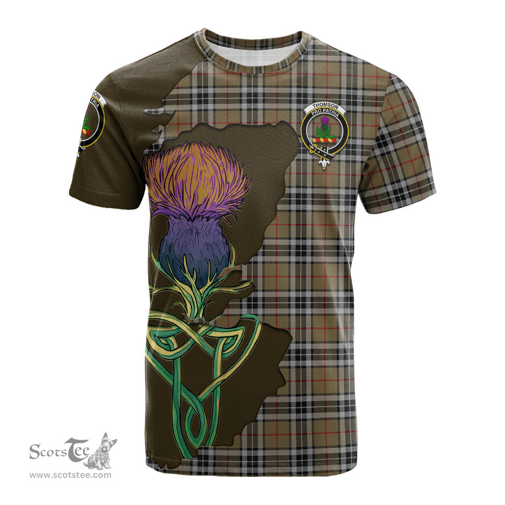 Scottish Thomson Camel Clan Tartan with Thistle and Scotland Map Tartan Plaid T Shirt Scottish Plaid Tartan Plaid - ScotsTee - scotstee.com