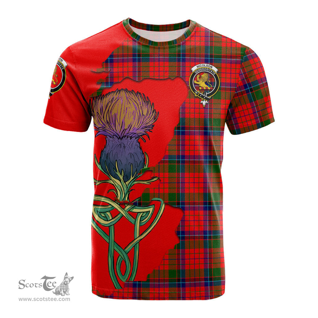 Scottish Nicolson Modern Clan Tartan with Thistle and Scotland Map Tartan Plaid T Shirt Scottish Plaid Tartan Plaid - ScotsTee - scotstee.com