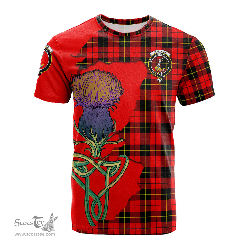 Scottish Wallace Hunting Red Clan Tartan with Thistle and Scotland Map Tartan Plaid T Shirt Scottish Plaid Tartan Plaid - ScotsTee - scotstee.com