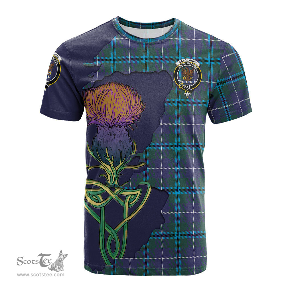 Scottish Sandilands Clan Tartan with Thistle and Scotland Map Tartan Plaid T Shirt Scottish Plaid Tartan Plaid - ScotsTee - scotstee.com