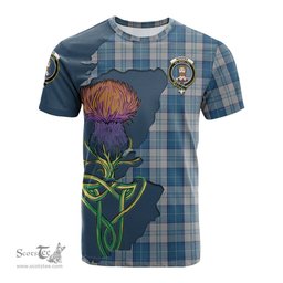 Scottish Menzies Dress Blue and White Clan Tartan with Thistle and Scotland Map Tartan Plaid T Shirt Scottish Plaid Tartan Plaid - ScotsTee - scotstee.com