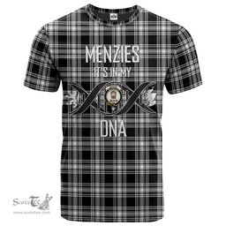 Scottish Menzies Black and White Modern Its In My DNA Plaid Family Crest Tartan T Shirt Scottish Plaid Tartan Plaid - ScotsTee - scotstee.com