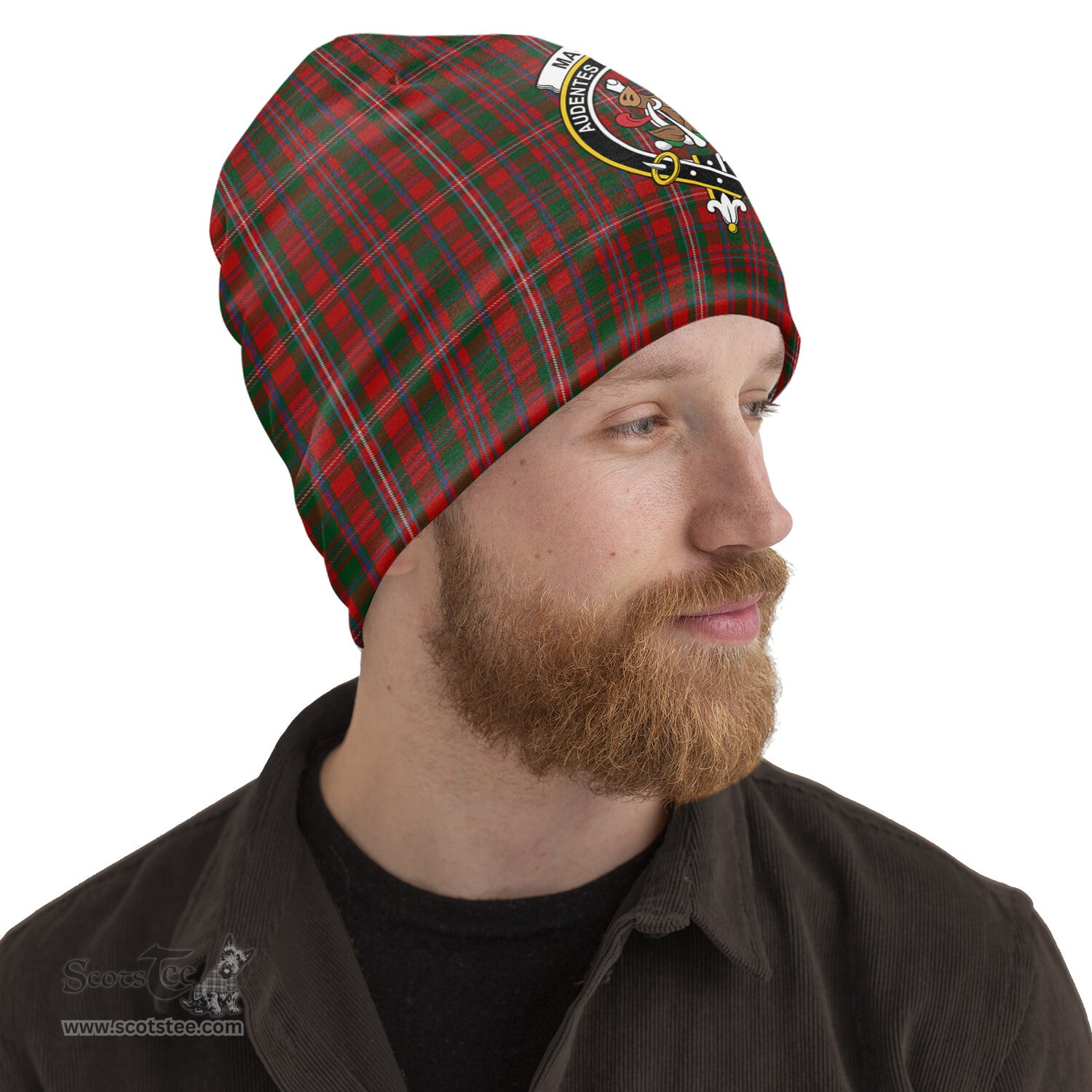 Scottish MacKinnon Tartan Beanies Hat with Family Crest - Tartan Plaid Beanies Scottish Plaid Tartan Plaid - ScotsTee - scotstee.com
