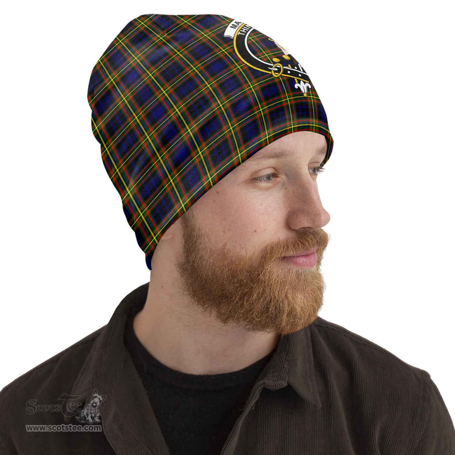Scottish MacLellan Modern Tartan Beanies Hat with Family Crest - Tartan Plaid Beanies Scottish Plaid Tartan Plaid - ScotsTee - scotstee.com