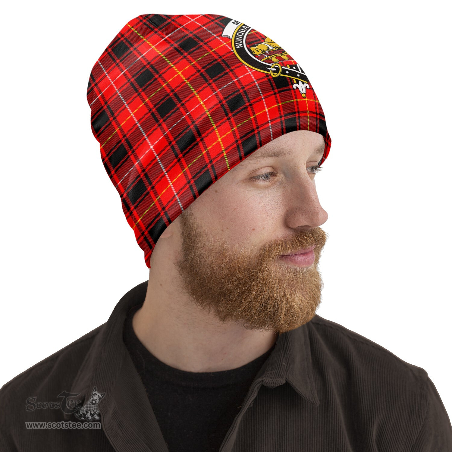 Scottish MacIver Modern Tartan Beanies Hat with Family Crest - Tartan Plaid Beanies Scottish Plaid Tartan Plaid - ScotsTee - scotstee.com