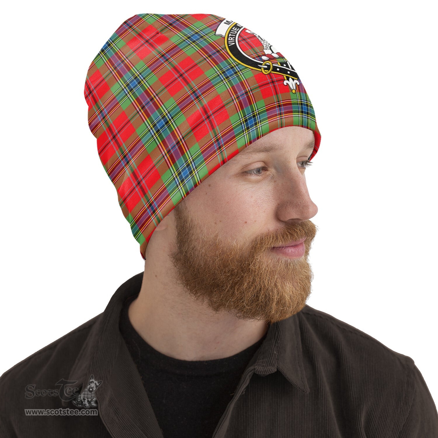 Scottish MacLean of Duart Modern Tartan Beanies Hat with Family Crest - Tartan Plaid Beanies Scottish Plaid Tartan Plaid - ScotsTee - scotstee.com