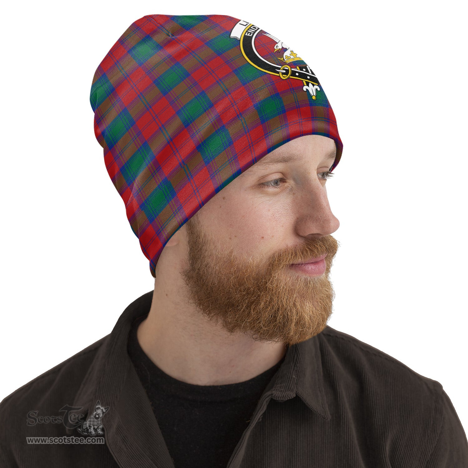 Scottish Lindsay Modern Tartan Beanies Hat with Family Crest - Tartan Plaid Beanies Scottish Plaid Tartan Plaid - ScotsTee - scotstee.com