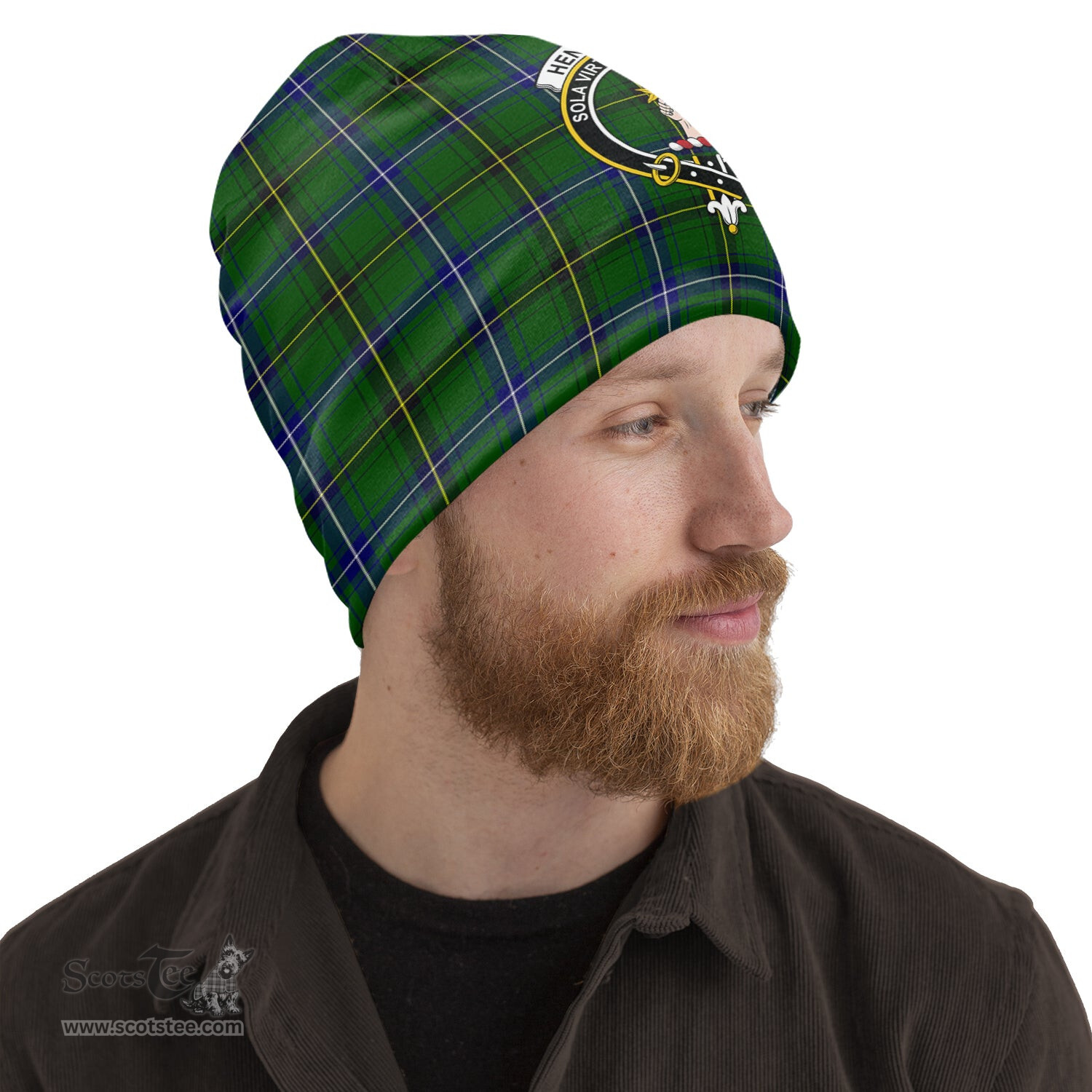 Scottish Henderson Modern Tartan Beanies Hat with Family Crest - Tartan Plaid Beanies Scottish Plaid Tartan Plaid - ScotsTee - scotstee.com