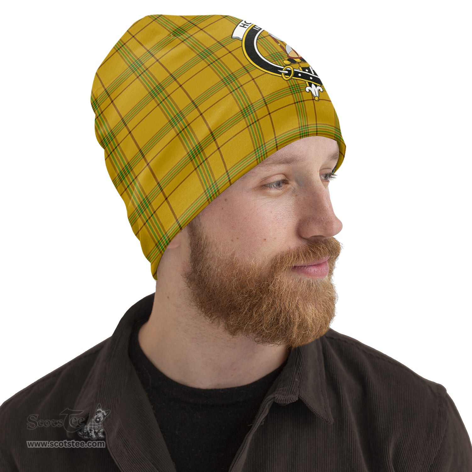 Scottish Houston Tartan Beanies Hat with Family Crest - Tartan Plaid Beanies Scottish Plaid Tartan Plaid - ScotsTee - scotstee.com