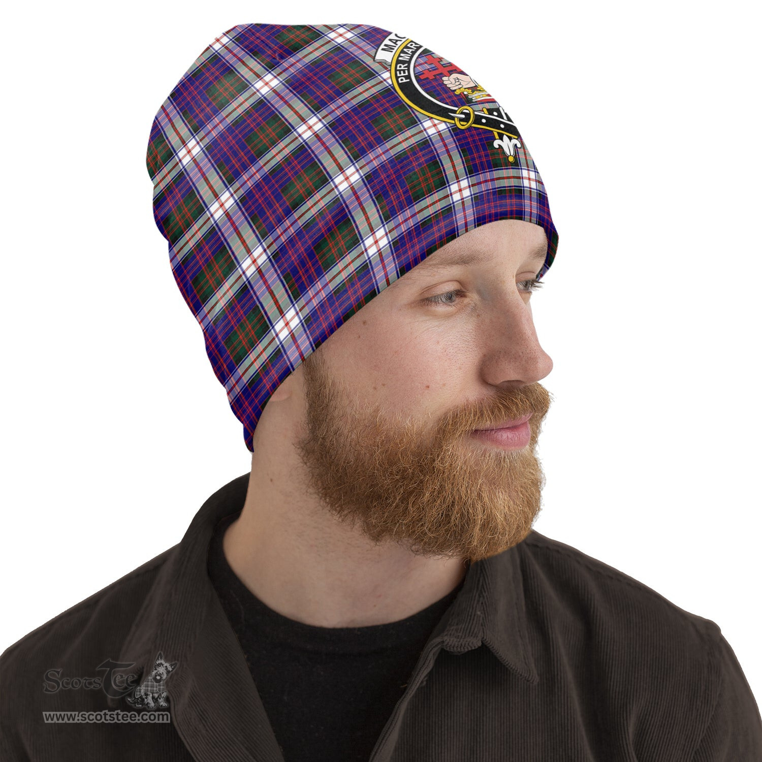 Scottish MacDonald Dress Modern Tartan Beanies Hat with Family Crest - Tartan Plaid Beanies Scottish Plaid Tartan Plaid - ScotsTee - scotstee.com