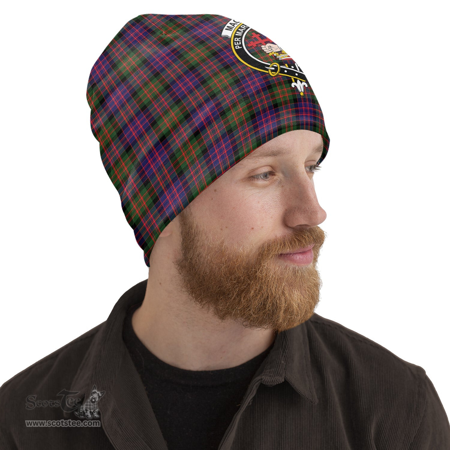 Scottish MacDonald Modern Tartan Beanies Hat with Family Crest - Tartan Plaid Beanies Scottish Plaid Tartan Plaid - ScotsTee - scotstee.com