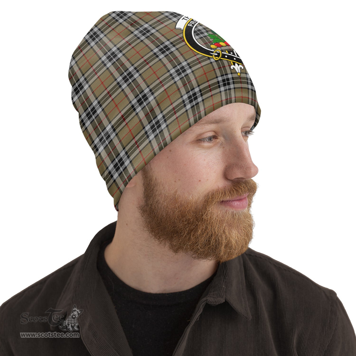 Scottish Thomson Camel Tartan Beanies Hat with Family Crest - Tartan Plaid Beanies Scottish Plaid Tartan Plaid - ScotsTee - scotstee.com