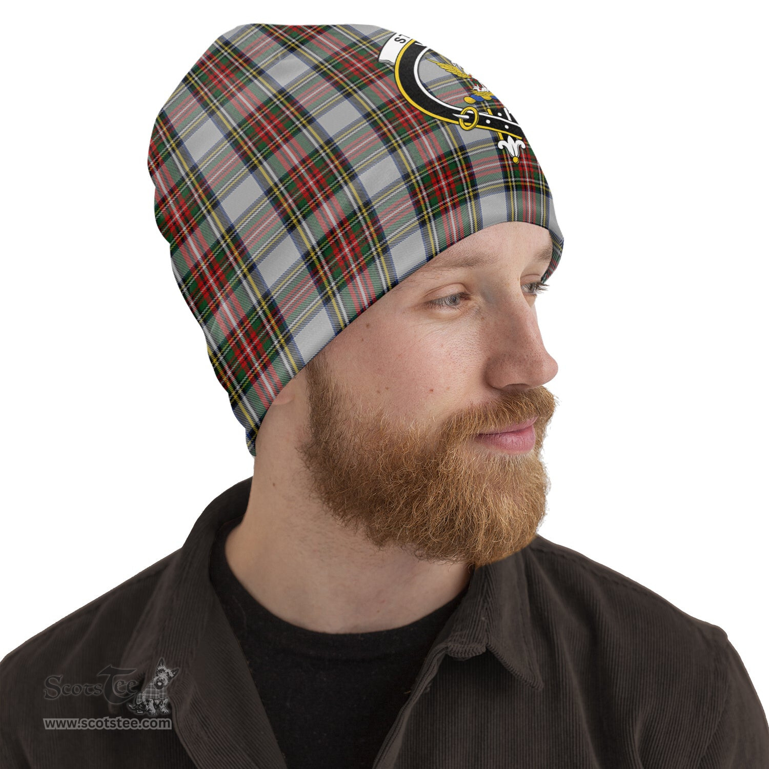 Scottish Stewart Dress Tartan Beanies Hat with Family Crest - Tartan Plaid Beanies Scottish Plaid Tartan Plaid - ScotsTee - scotstee.com