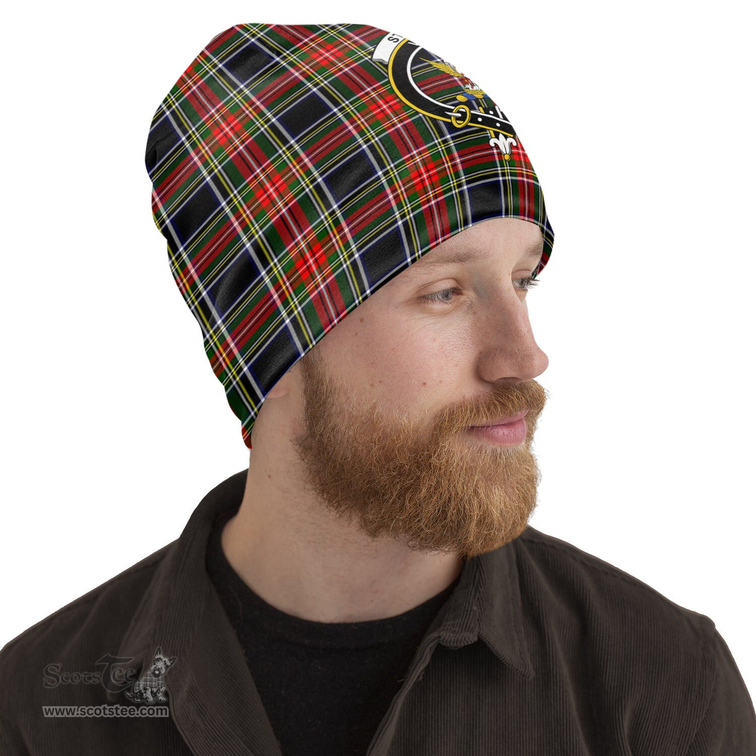 Scottish Stewart Black Tartan Beanies Hat with Family Crest - Tartan Plaid Beanies Scottish Plaid Tartan Plaid - ScotsTee - scotstee.com