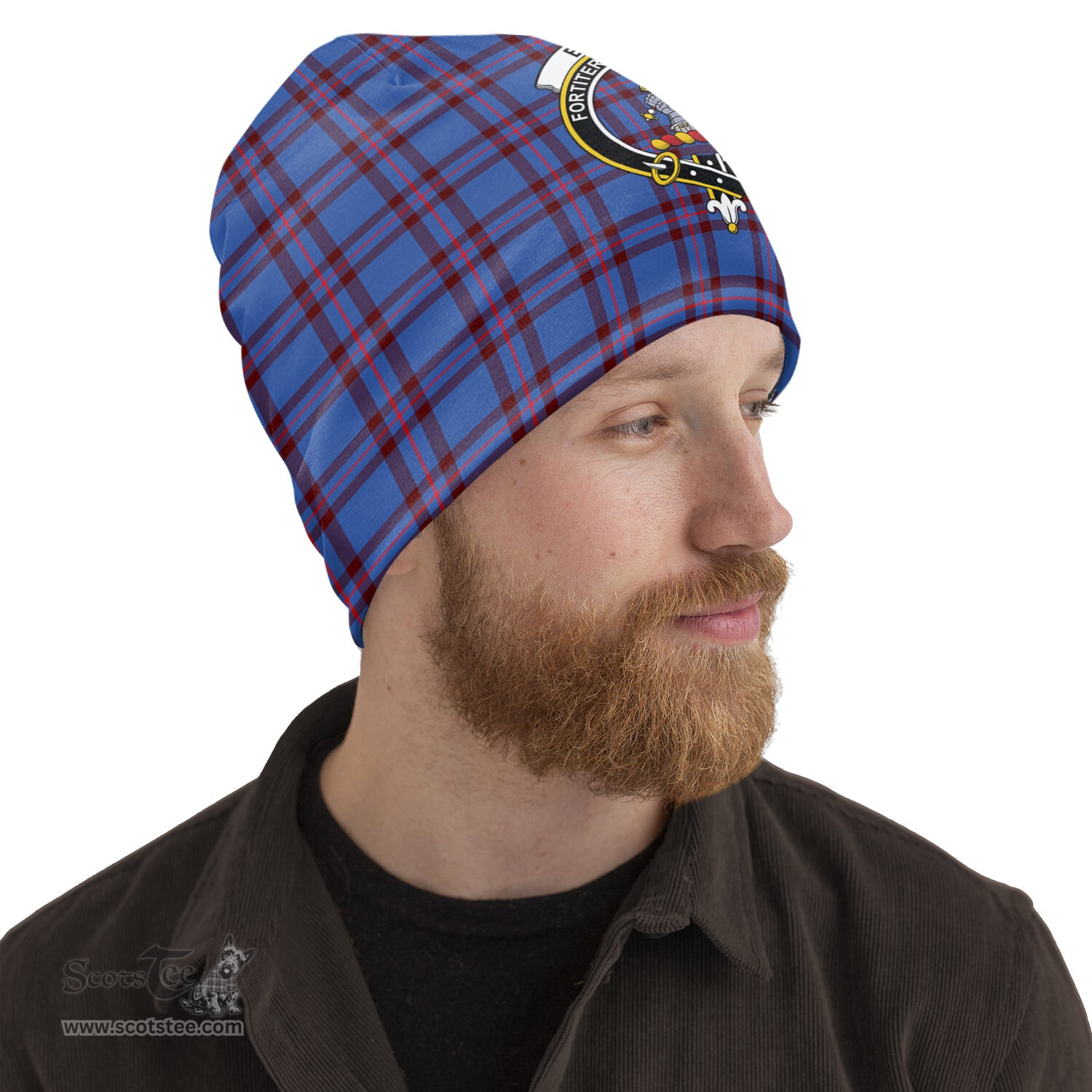 Scottish Elliot Modern Tartan Beanies Hat with Family Crest - Tartan Plaid Beanies Scottish Plaid Tartan Plaid - ScotsTee - scotstee.com