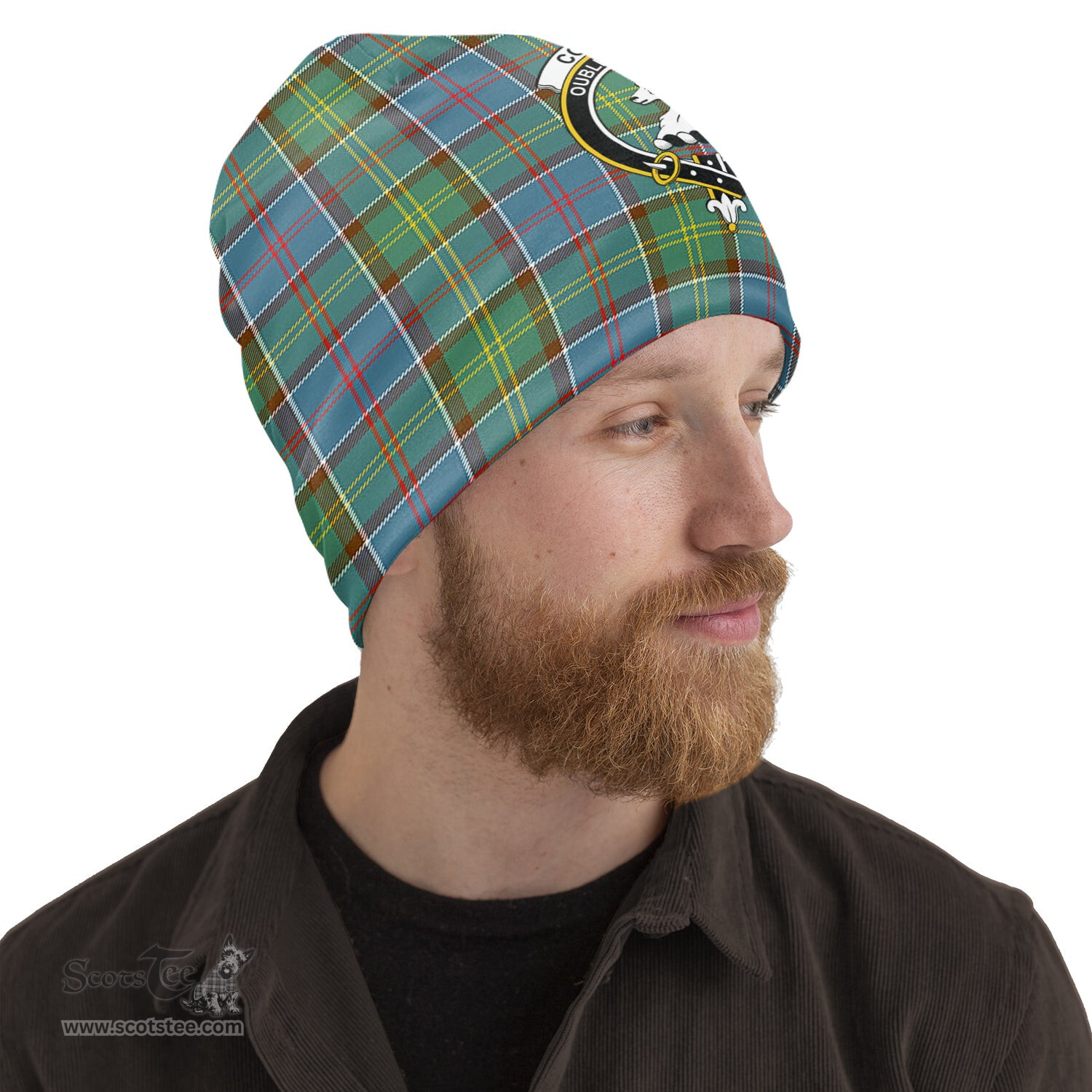 Scottish Colville Tartan Beanies Hat with Family Crest - Tartan Plaid Beanies Scottish Plaid Tartan Plaid - ScotsTee - scotstee.com