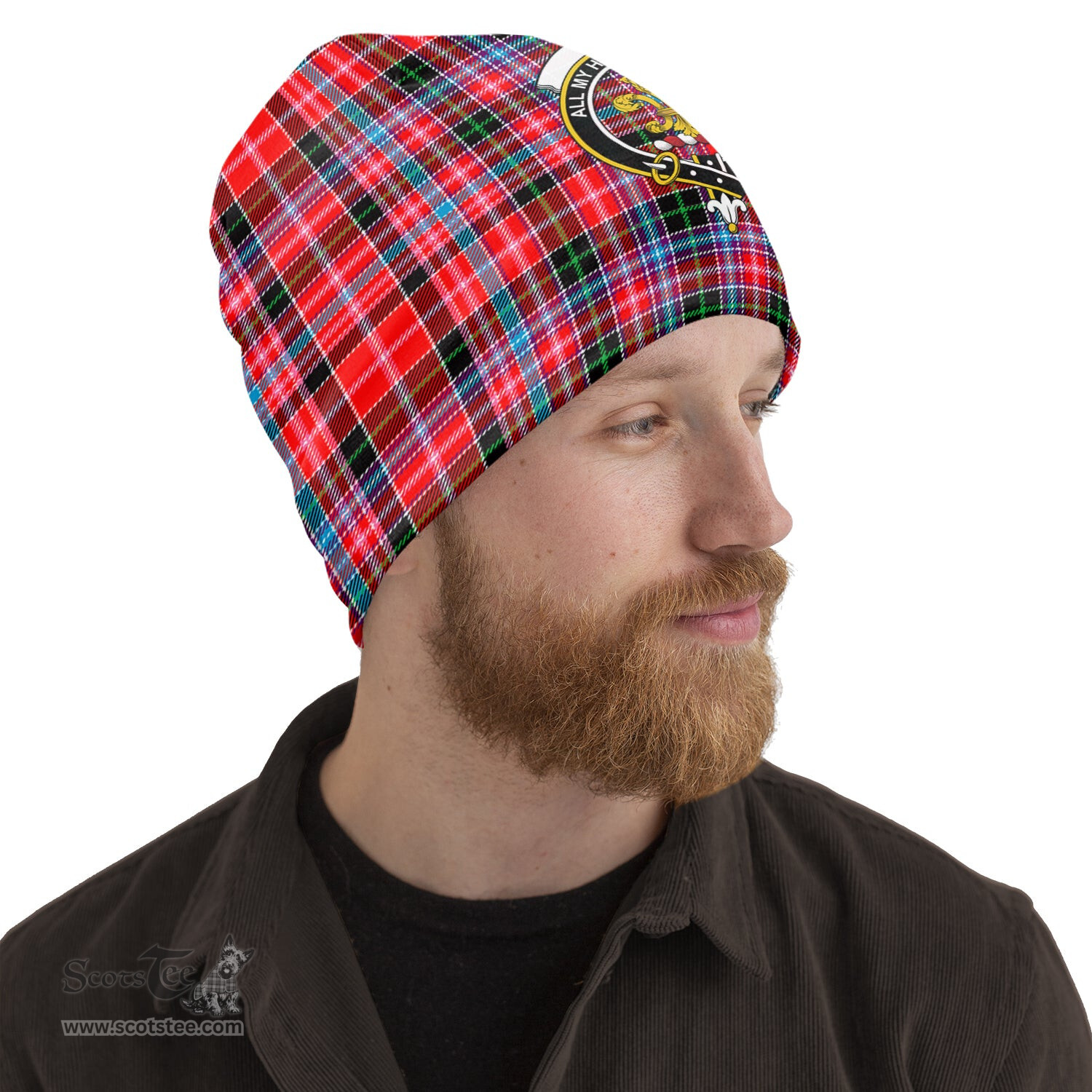Scottish Udny Tartan Beanies Hat with Family Crest - Tartan Plaid Beanies Scottish Plaid Tartan Plaid - ScotsTee - scotstee.com