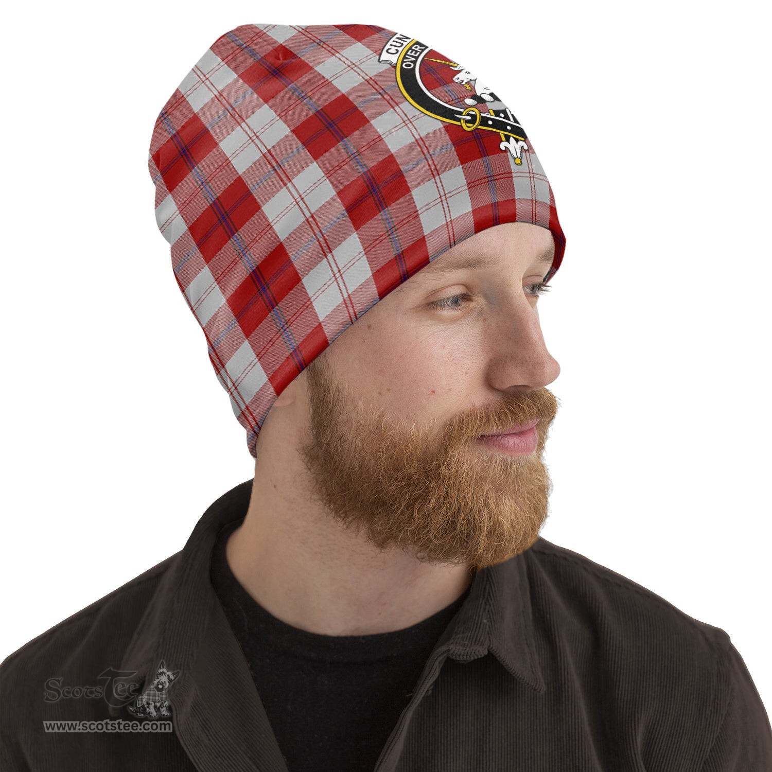 Scottish Cunningham Dress Tartan Beanies Hat with Family Crest - Tartan Plaid Beanies Scottish Plaid Tartan Plaid - ScotsTee - scotstee.com