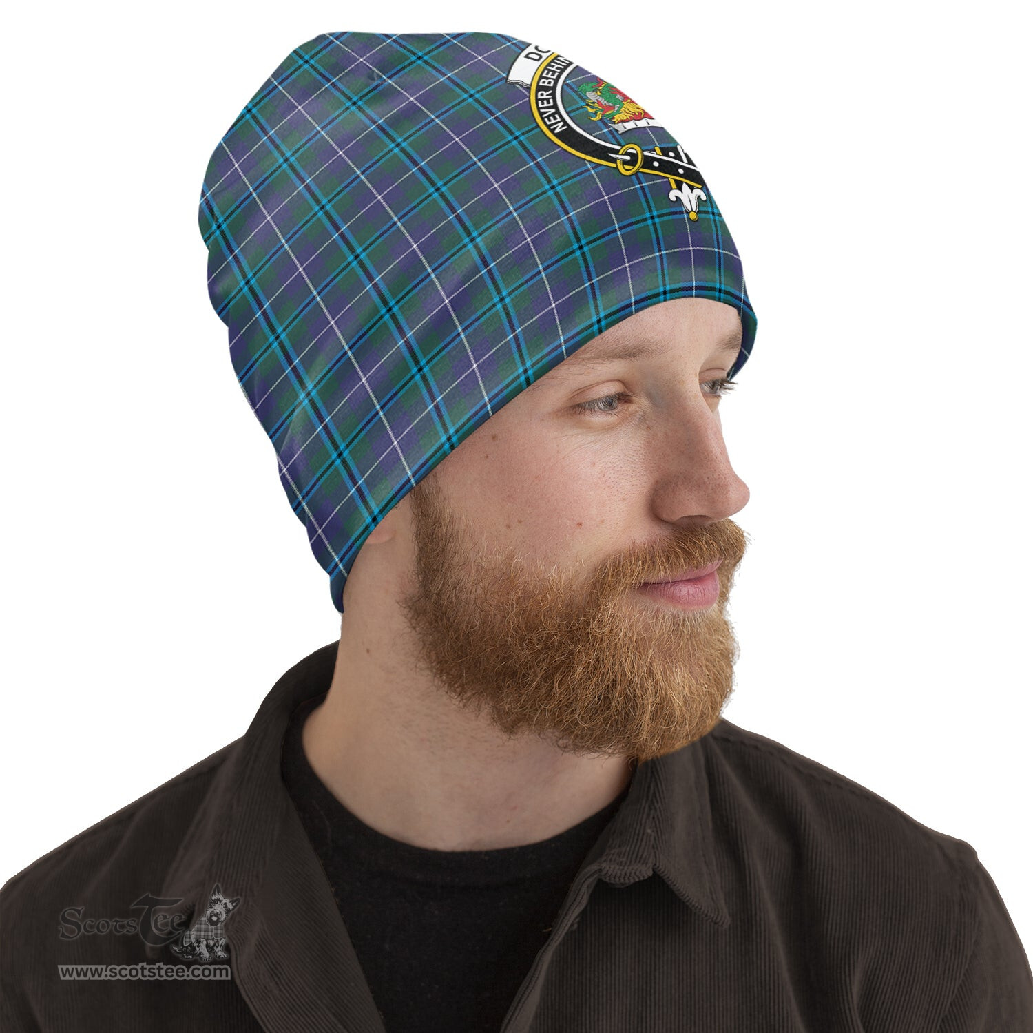 Scottish Douglas Modern Tartan Beanies Hat with Family Crest - Tartan Plaid Beanies Scottish Plaid Tartan Plaid - ScotsTee - scotstee.com