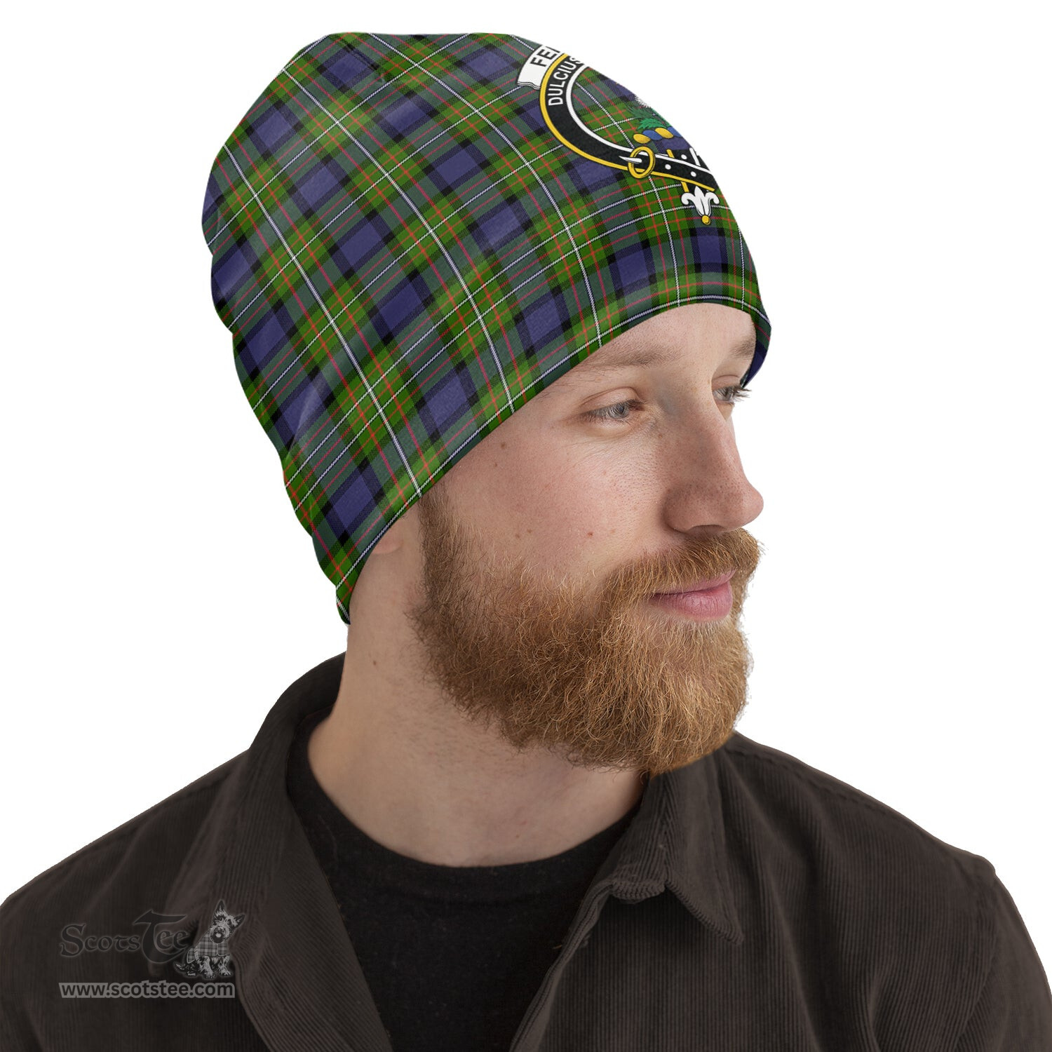 Scottish Ferguson Modern Tartan Beanies Hat with Family Crest - Tartan Plaid Beanies Scottish Plaid Tartan Plaid - ScotsTee - scotstee.com