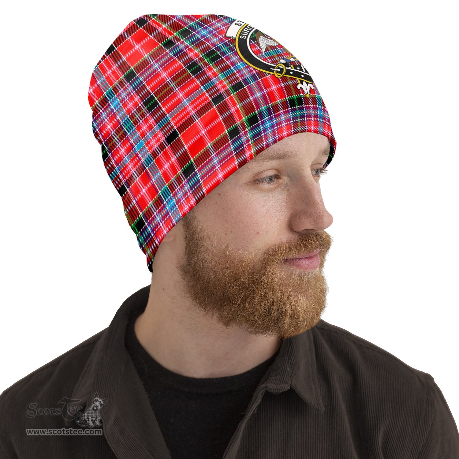 Scottish Straiton Tartan Beanies Hat with Family Crest - Tartan Plaid Beanies Scottish Plaid Tartan Plaid - ScotsTee - scotstee.com
