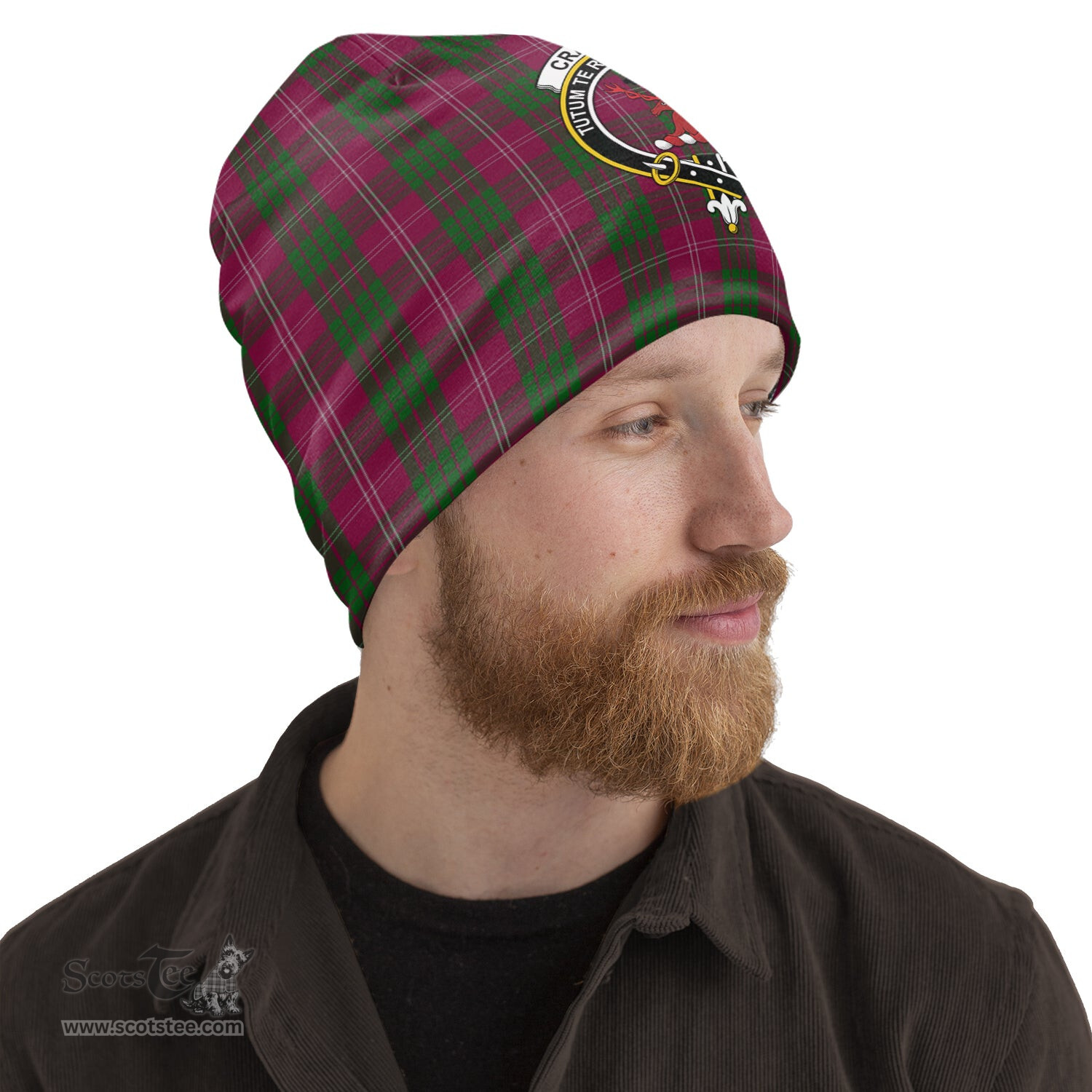 Scottish Crawford Tartan Beanies Hat with Family Crest - Tartan Plaid Beanies Scottish Plaid Tartan Plaid - ScotsTee - scotstee.com