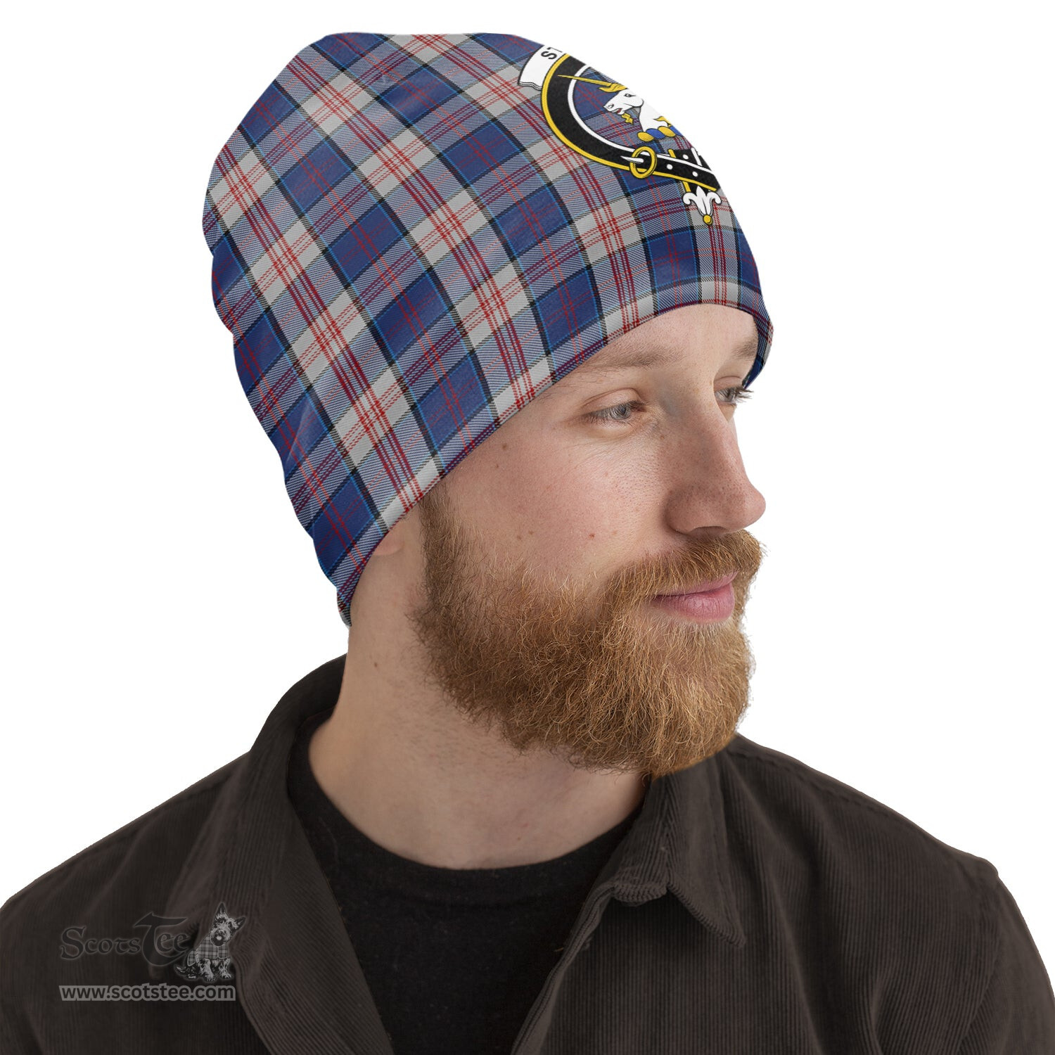 Scottish Stewart of Appin Hunting Dress Tartan Beanies Hat with Family Crest - Tartan Plaid Beanies Scottish Plaid Tartan Plaid - ScotsTee - scotstee.com