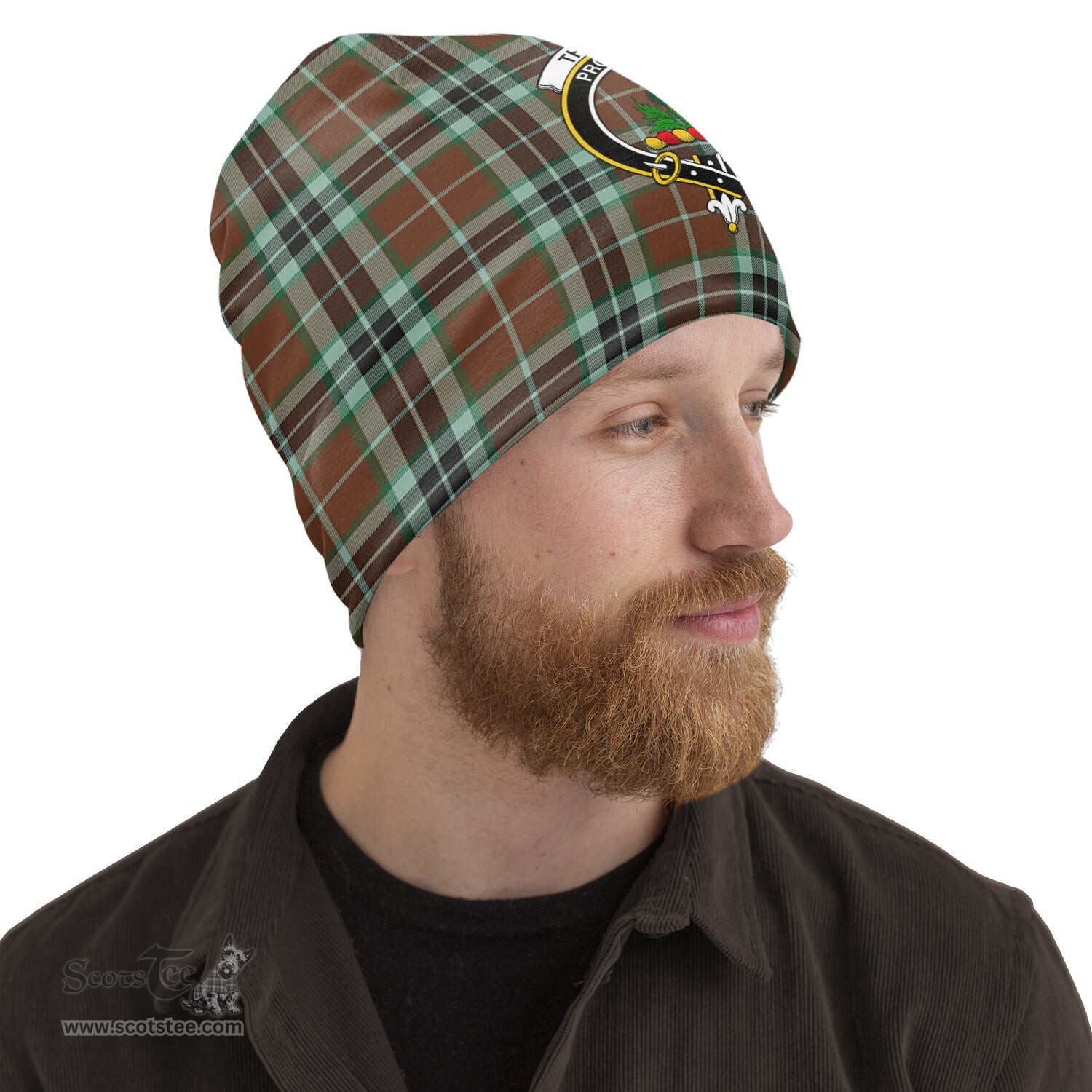 Scottish Thomson Hunting Modern Tartan Beanies Hat with Family Crest - Tartan Plaid Beanies Scottish Plaid Tartan Plaid - ScotsTee - scotstee.com
