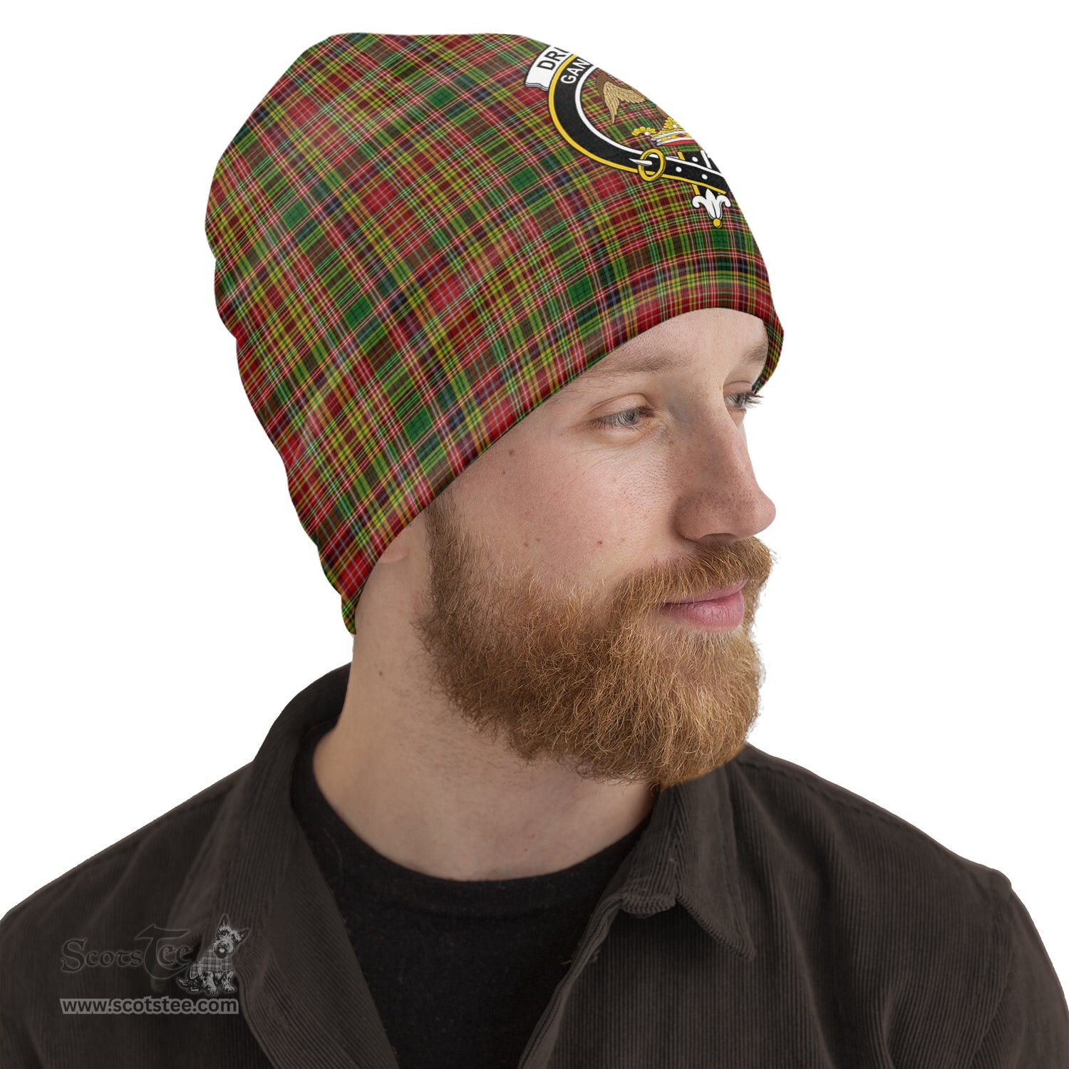 Scottish Drummond of Strathallan Tartan Beanies Hat with Family Crest - Tartan Plaid Beanies Scottish Plaid Tartan Plaid - ScotsTee - scotstee.com