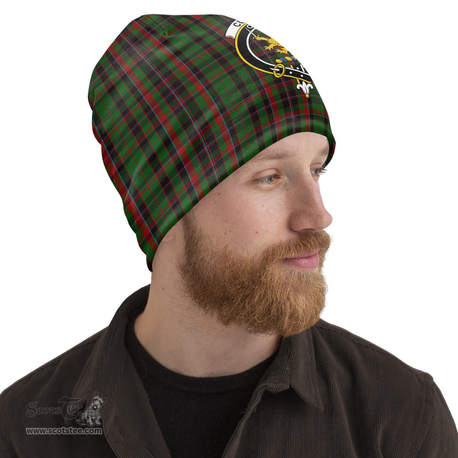 Scottish Cumming Hunting Tartan Beanies Hat with Family Crest - Tartan Plaid Beanies Scottish Plaid Tartan Plaid - ScotsTee - scotstee.com