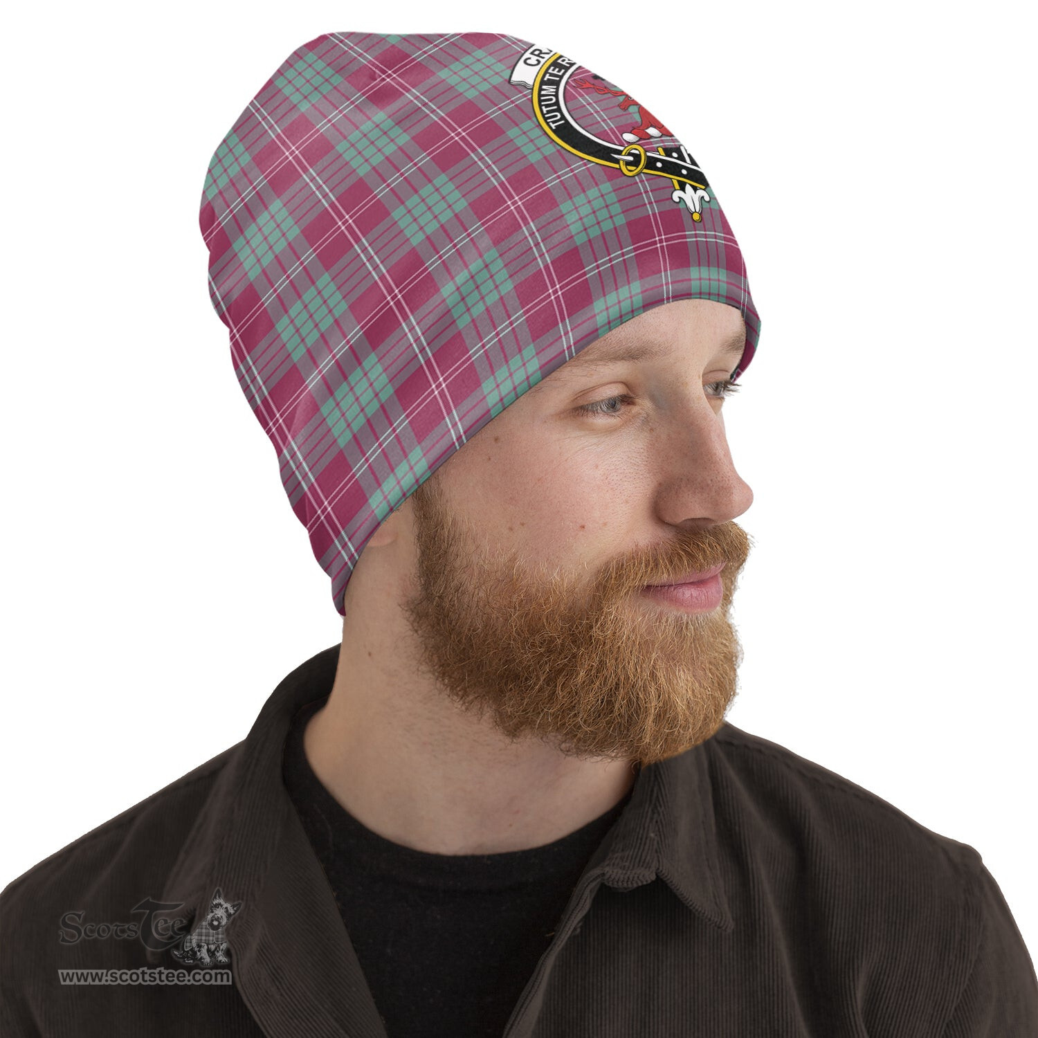 Scottish Crawford Ancient Tartan Beanies Hat with Family Crest - Tartan Plaid Beanies Scottish Plaid Tartan Plaid - ScotsTee - scotstee.com