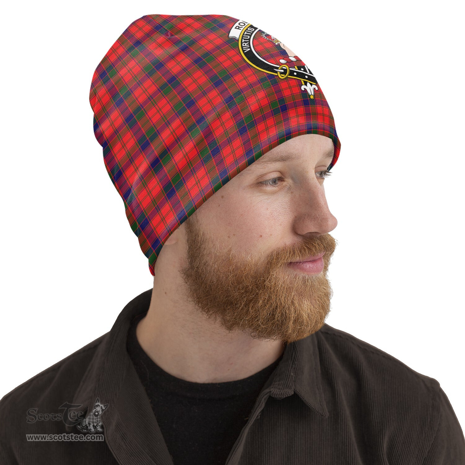 Scottish Robertson Modern Tartan Beanies Hat with Family Crest - Tartan Plaid Beanies Scottish Plaid Tartan Plaid - ScotsTee - scotstee.com