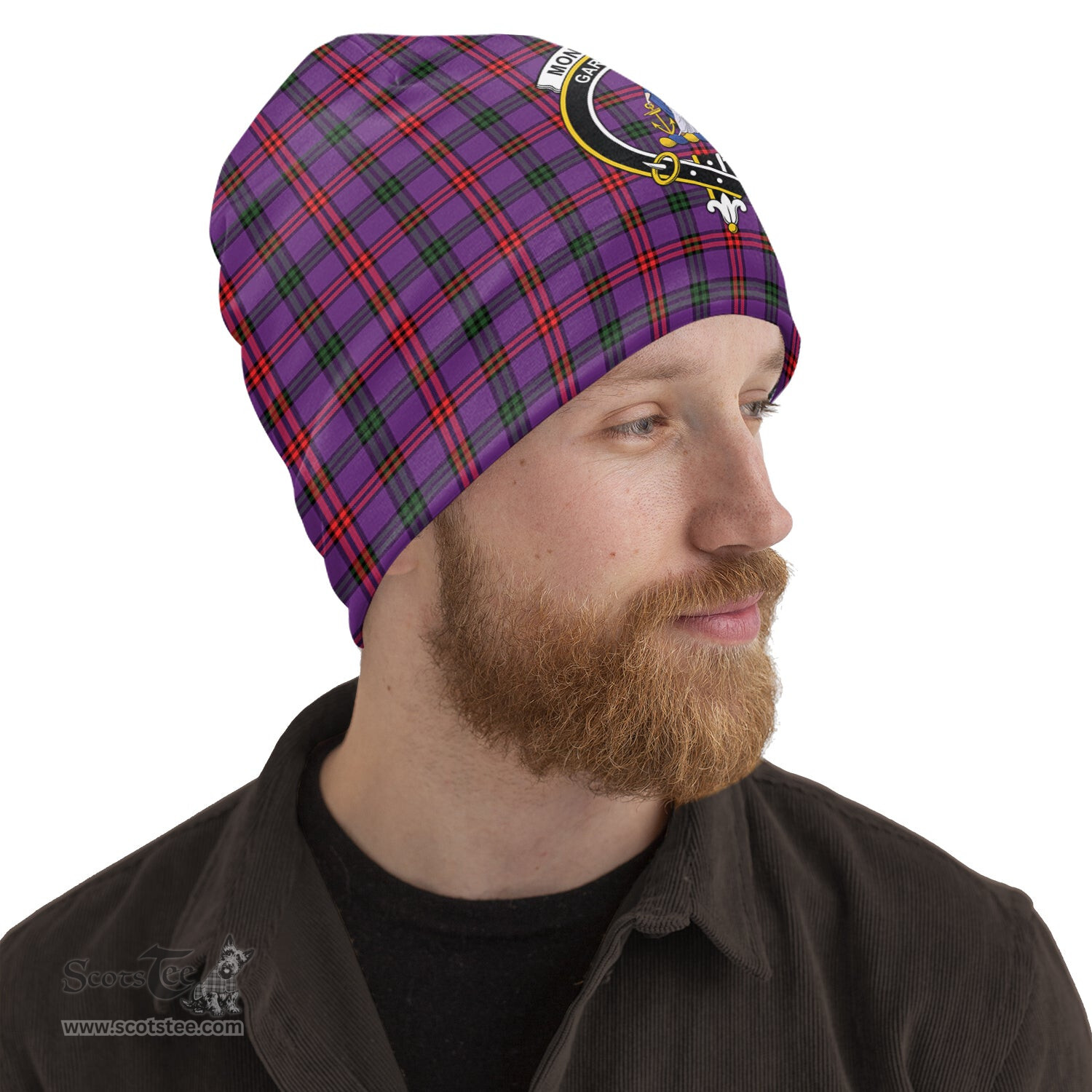 Scottish Montgomery Modern Tartan Beanies Hat with Family Crest - Tartan Plaid Beanies Scottish Plaid Tartan Plaid - ScotsTee - scotstee.com