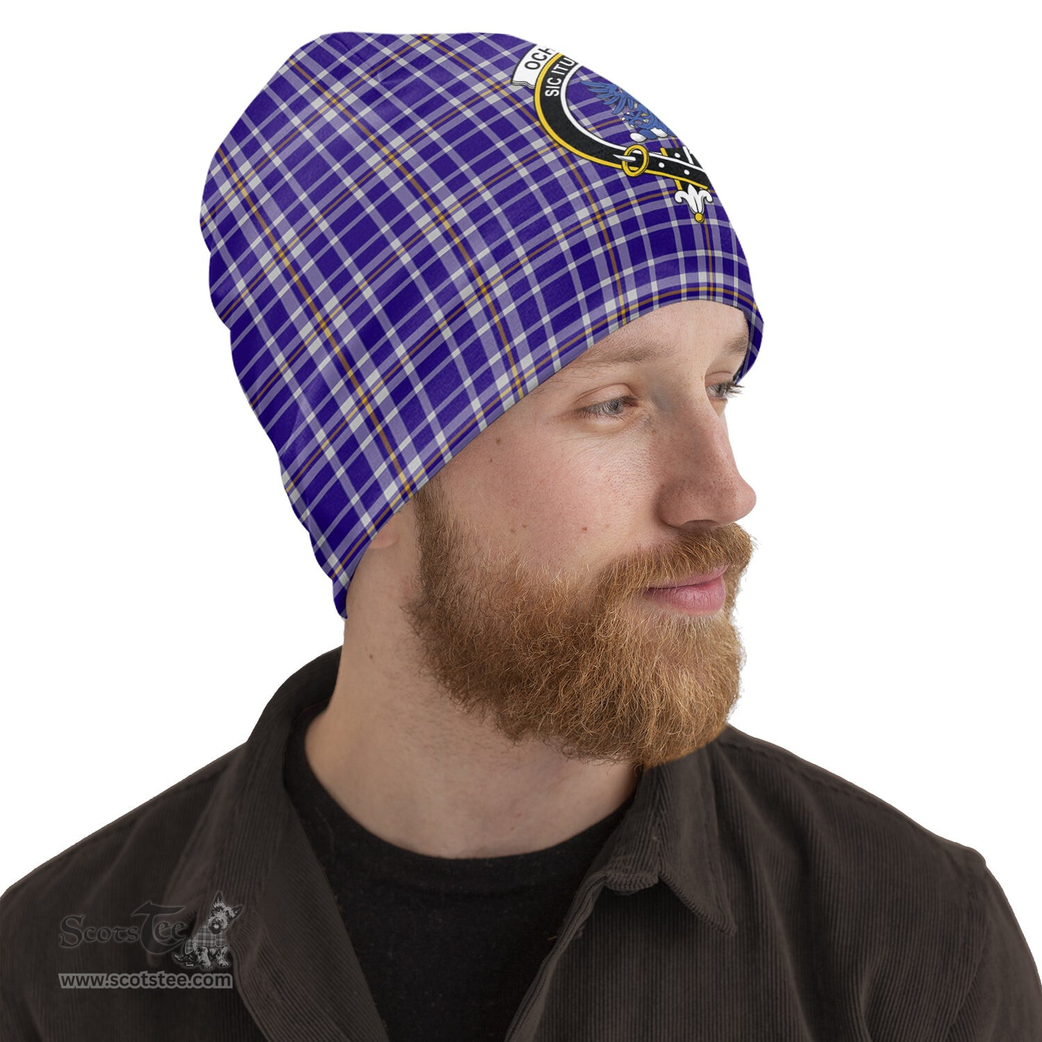 Scottish Ochterlony Tartan Beanies Hat with Family Crest - Tartan Plaid Beanies Scottish Plaid Tartan Plaid - ScotsTee - scotstee.com