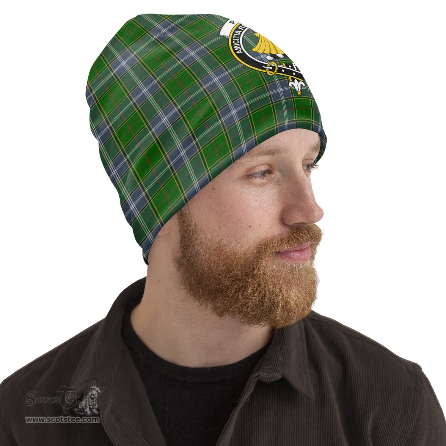 Scottish Pringle Tartan Beanies Hat with Family Crest - Tartan Plaid Beanies Scottish Plaid Tartan Plaid - ScotsTee - scotstee.com