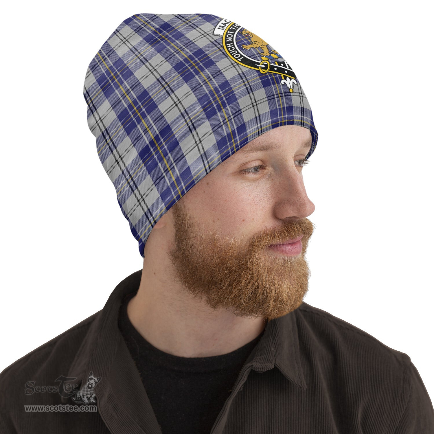Scottish MacPherson Dress Blue Tartan Beanies Hat with Family Crest - Tartan Plaid Beanies Scottish Plaid Tartan Plaid - ScotsTee - scotstee.com