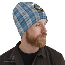 Scottish Menzies Dress Blue and White Tartan Beanies Hat with Family Crest - Tartan Plaid Beanies Scottish Plaid Tartan Plaid - ScotsTee - scotstee.com