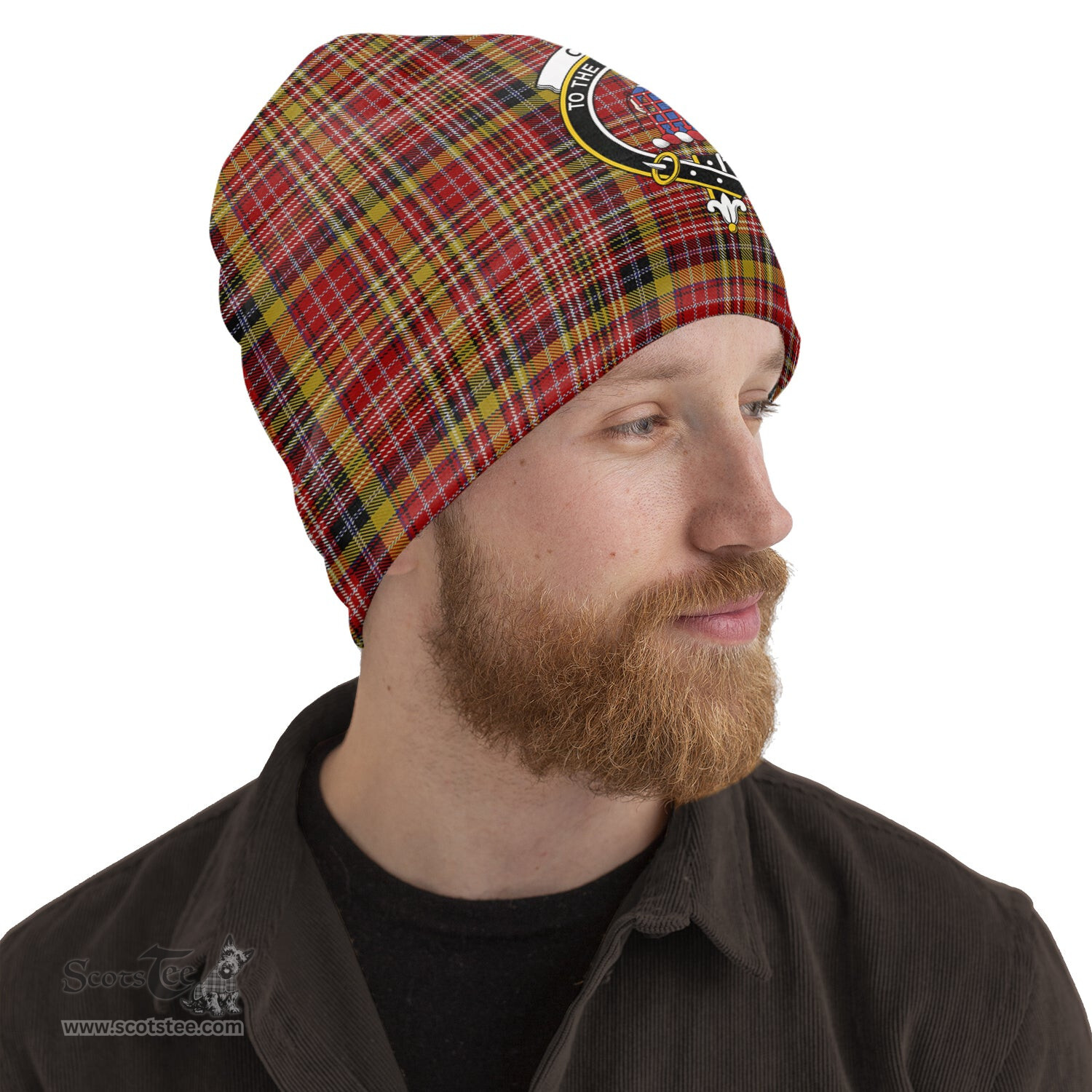 Scottish Ogilvie (Ogilvy) of Strathallan Tartan Beanies Hat with Family Crest - Tartan Plaid Beanies Scottish Plaid Tartan Plaid - ScotsTee - scotstee.com