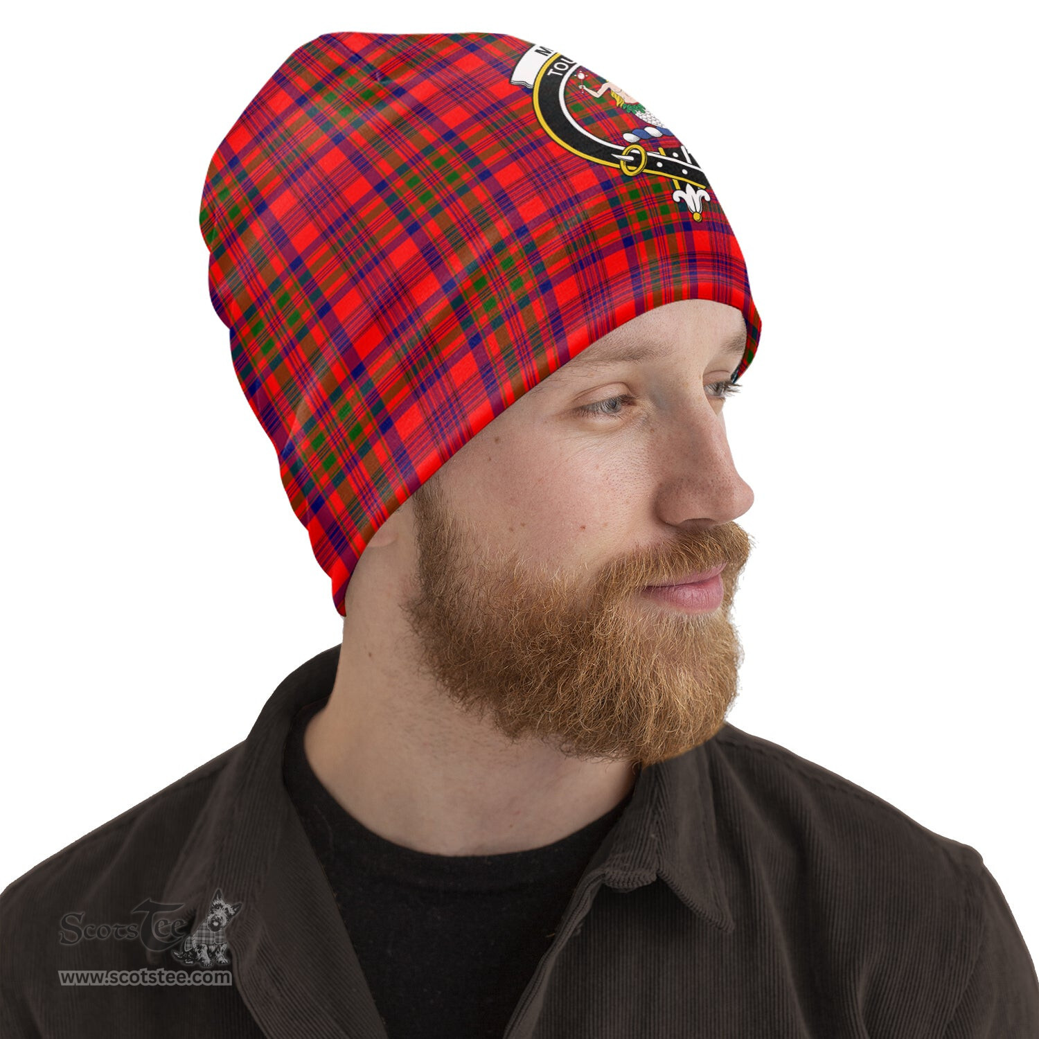 Scottish Murray of Tulloch Modern Tartan Beanies Hat with Family Crest - Tartan Plaid Beanies Scottish Plaid Tartan Plaid - ScotsTee - scotstee.com