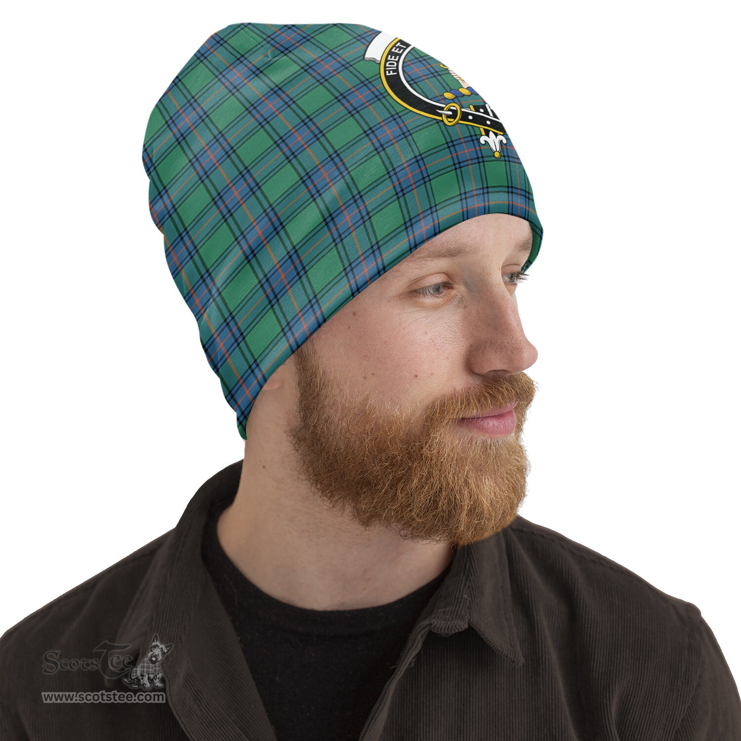 Scottish Shaw Ancient Tartan Beanies Hat with Family Crest - Tartan Plaid Beanies Scottish Plaid Tartan Plaid - ScotsTee - scotstee.com