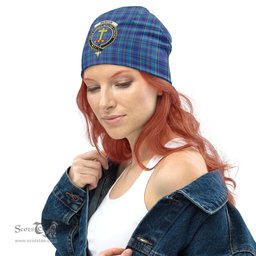 Scottish Mercer Modern Tartan Beanies Hat with Family Crest - Tartan Plaid Beanies Scottish Plaid Tartan Plaid - ScotsTee - scotstee.com