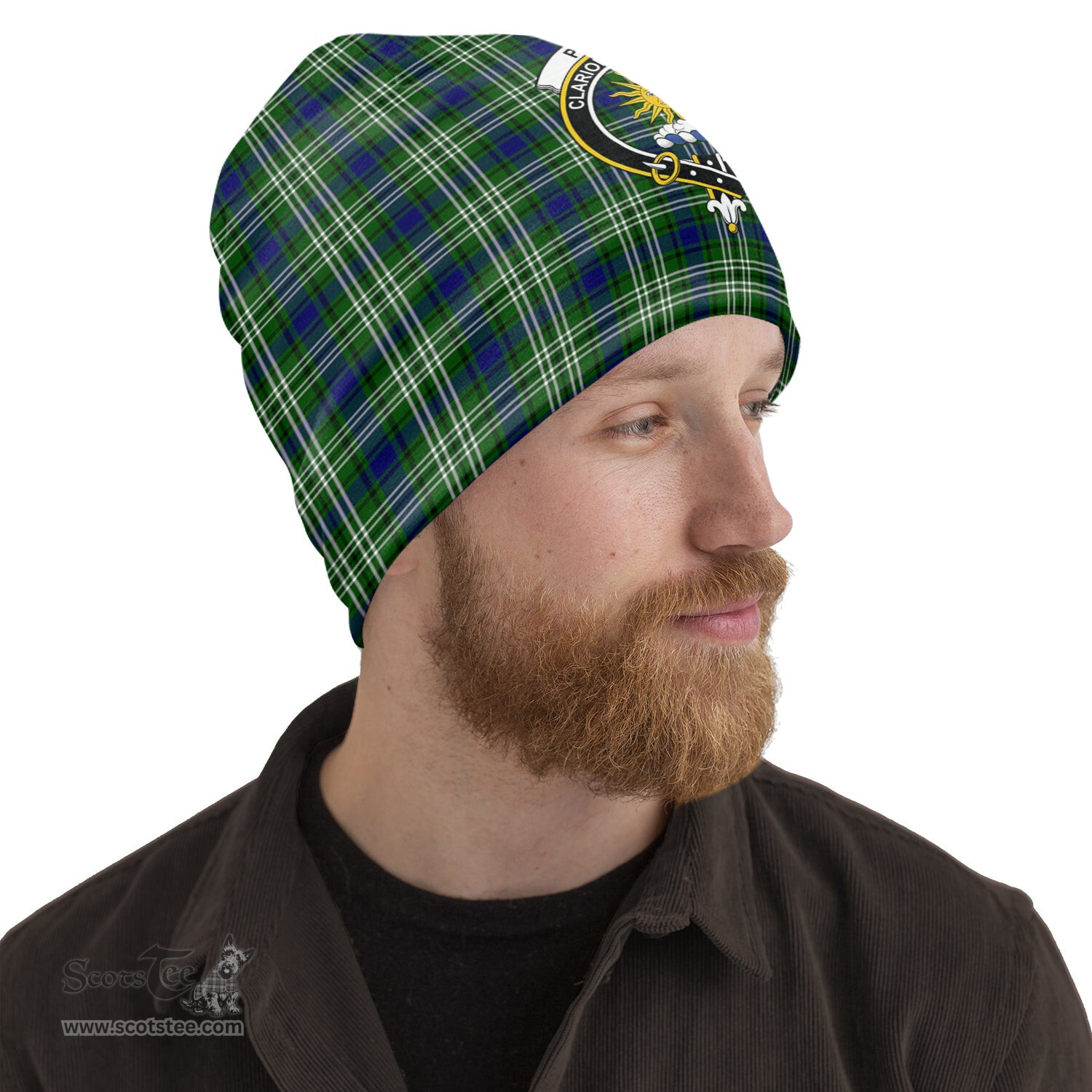 Scottish Purves Tartan Beanies Hat with Family Crest - Tartan Plaid Beanies Scottish Plaid Tartan Plaid - ScotsTee - scotstee.com