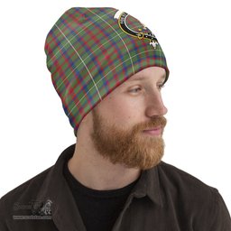 Scottish Shaw Green Modern Tartan Beanies Hat with Family Crest - Tartan Plaid Beanies Scottish Plaid Tartan Plaid - ScotsTee - scotstee.com