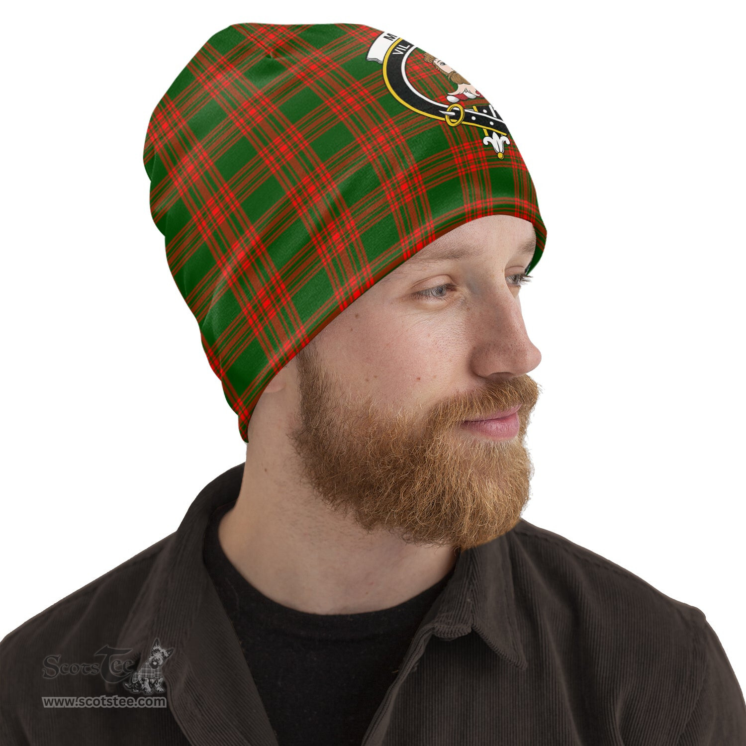 Scottish Menzies Green Modern Tartan Beanies Hat with Family Crest - Tartan Plaid Beanies Scottish Plaid Tartan Plaid - ScotsTee - scotstee.com