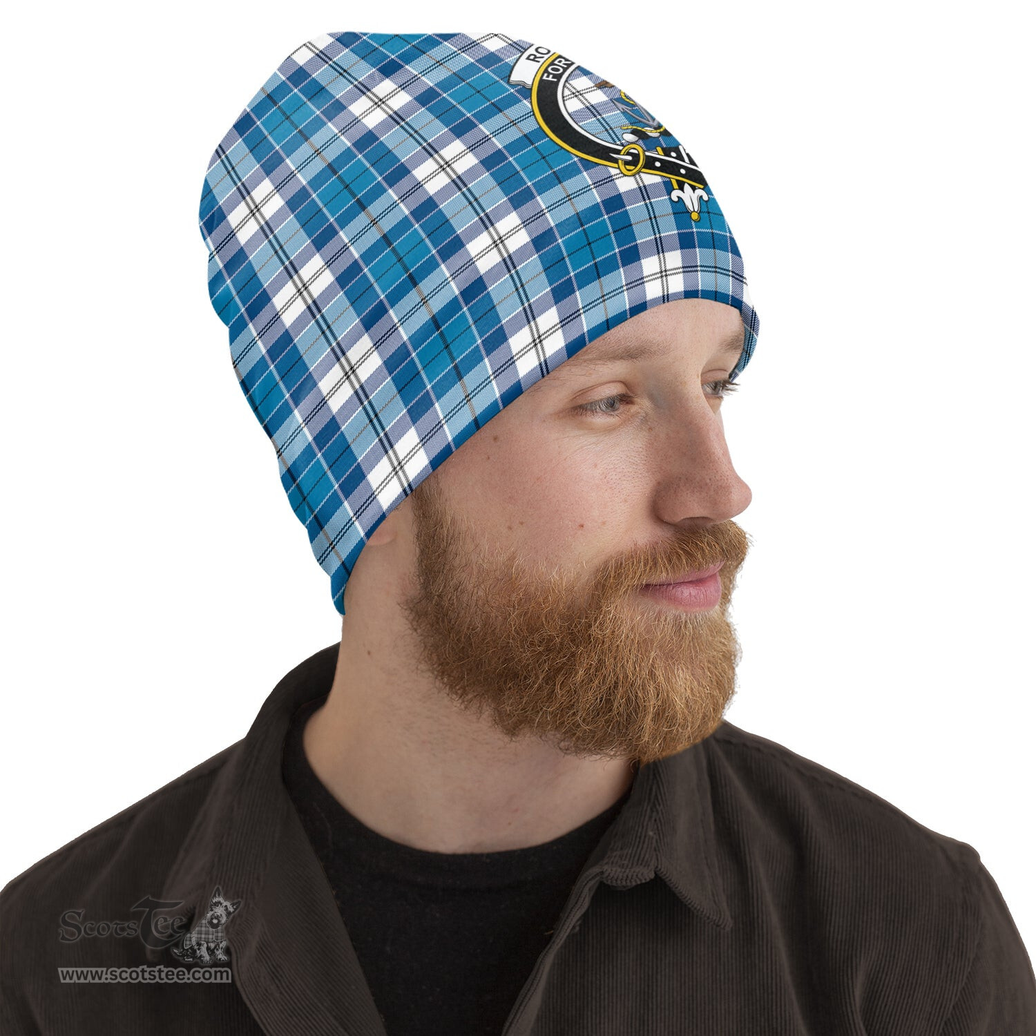 Scottish Roberton Tartan Beanies Hat with Family Crest - Tartan Plaid Beanies Scottish Plaid Tartan Plaid - ScotsTee - scotstee.com