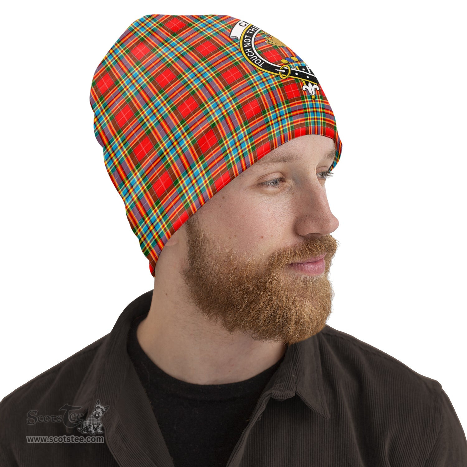 Scottish Chattan Tartan Beanies Hat with Family Crest - Tartan Plaid Beanies Scottish Plaid Tartan Plaid - ScotsTee - scotstee.com