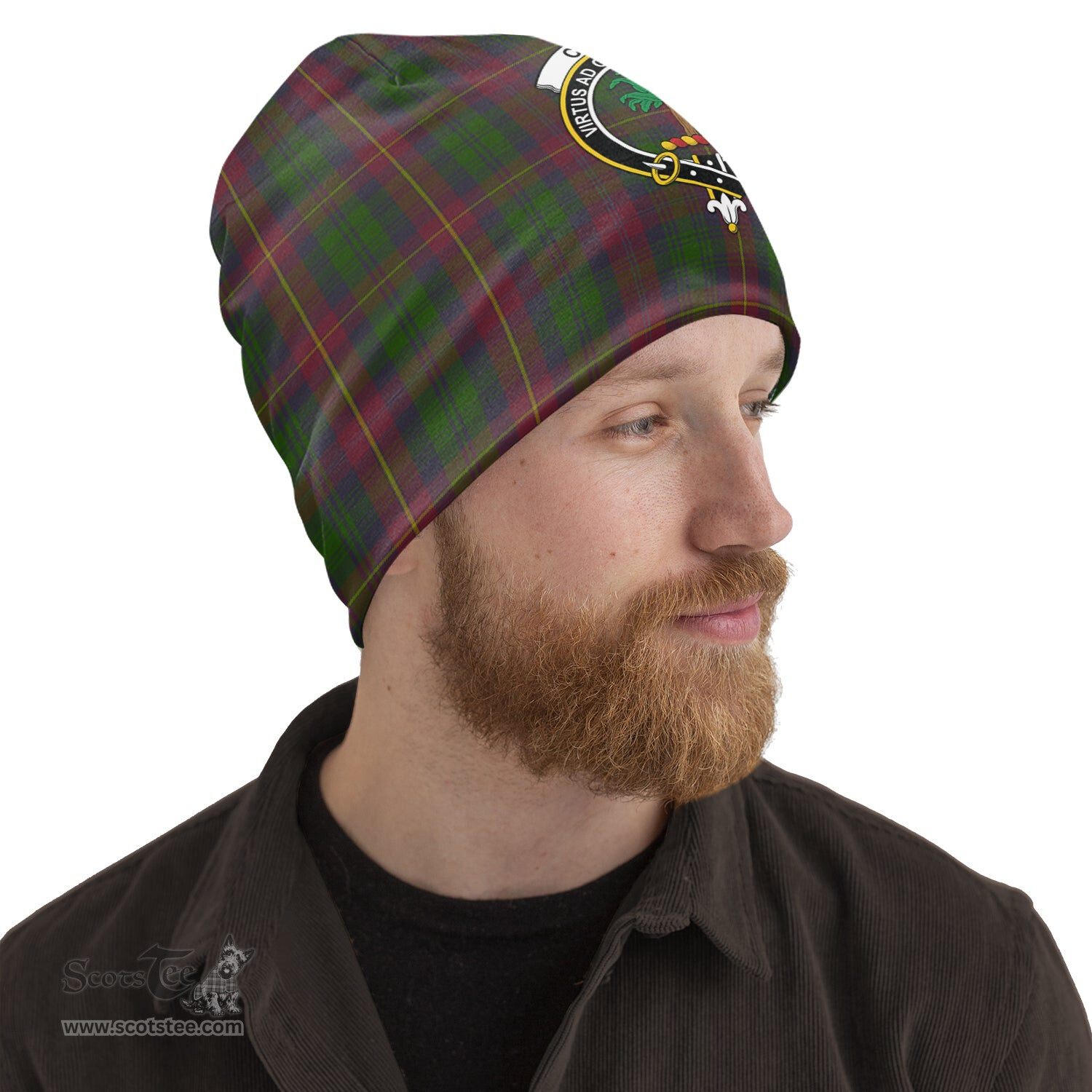 Scottish Cairns Tartan Beanies Hat with Family Crest - Tartan Plaid Beanies Scottish Plaid Tartan Plaid - ScotsTee - scotstee.com